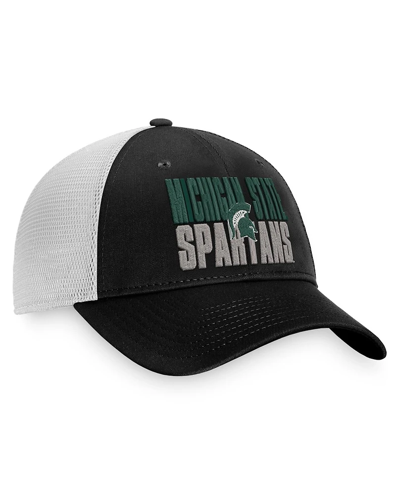 Men's Top of the World Black, White Michigan State Spartans Stockpile Trucker Snapback Hat