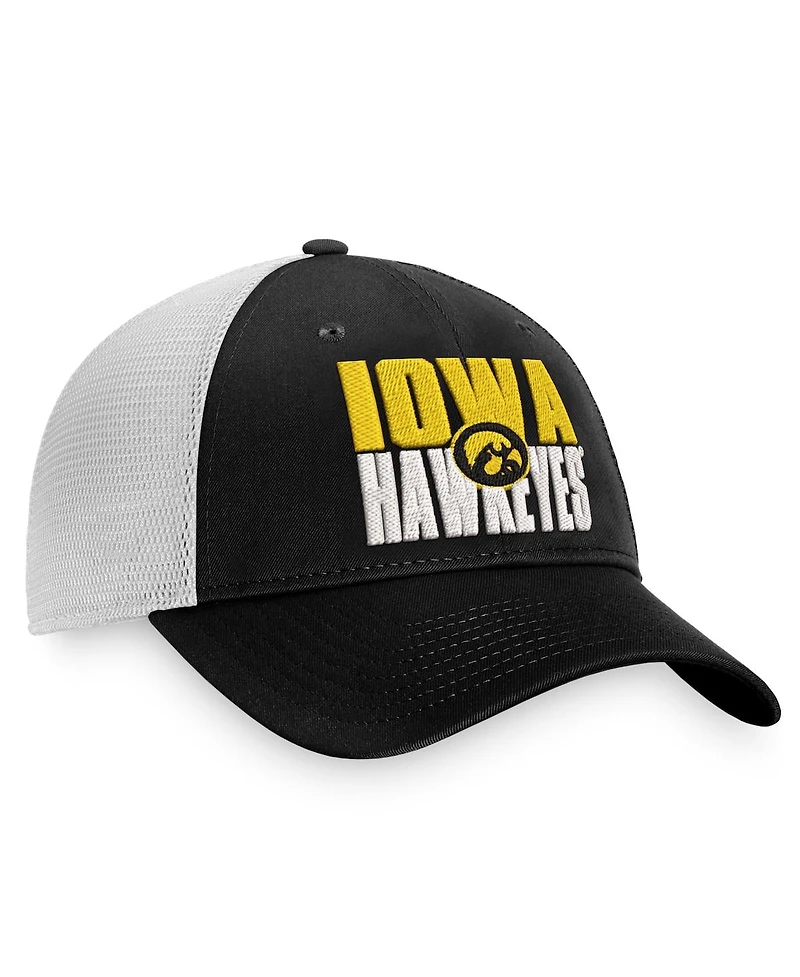 Men's Top of the World Black, White Iowa Hawkeyes Stockpile Trucker Snapback Hat