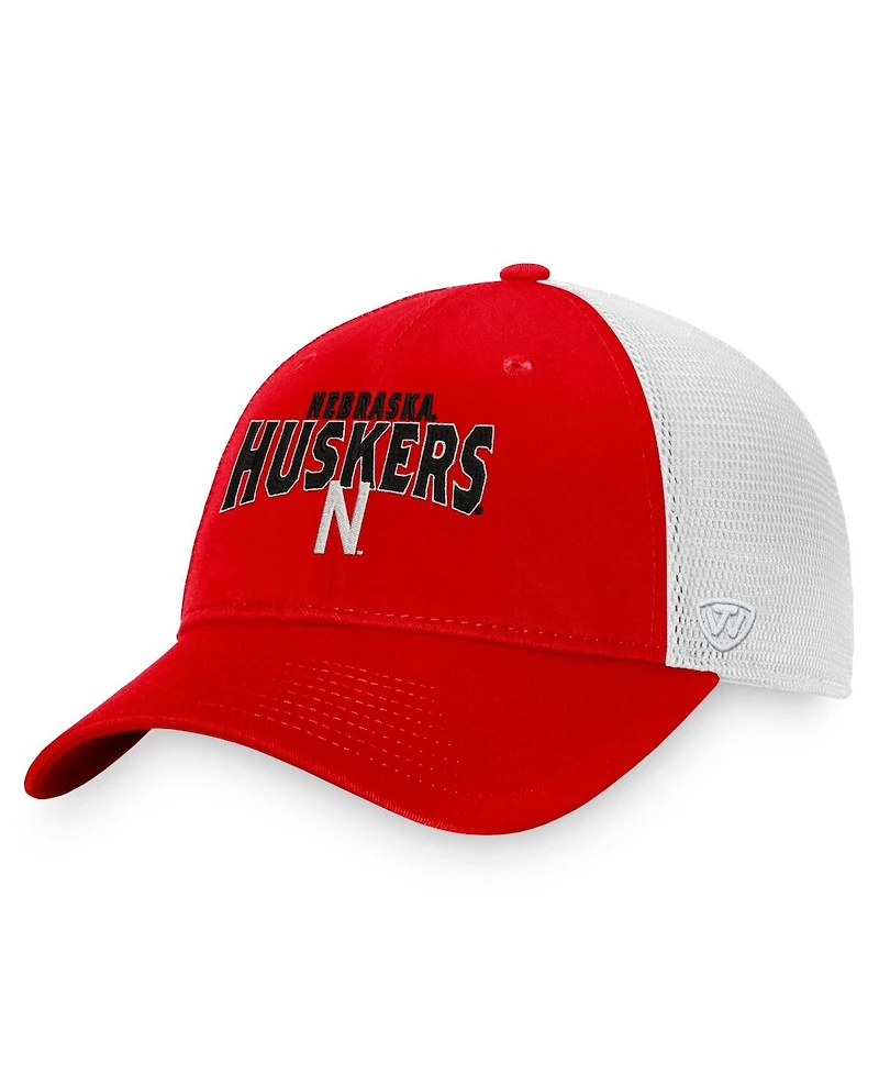 Men's Top of the World Scarlet, White Nebraska Huskers Breakout Trucker Snapback Hat