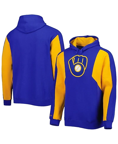 Men's Mitchell & Ness Royal, Gold Milwaukee Brewers Colorblocked Fleece Pullover Hoodie