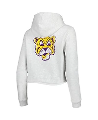 Women's League Collegiate Wear Ash Lsu Tigers 2-Hit 1636 Cropped Pullover Hoodie
