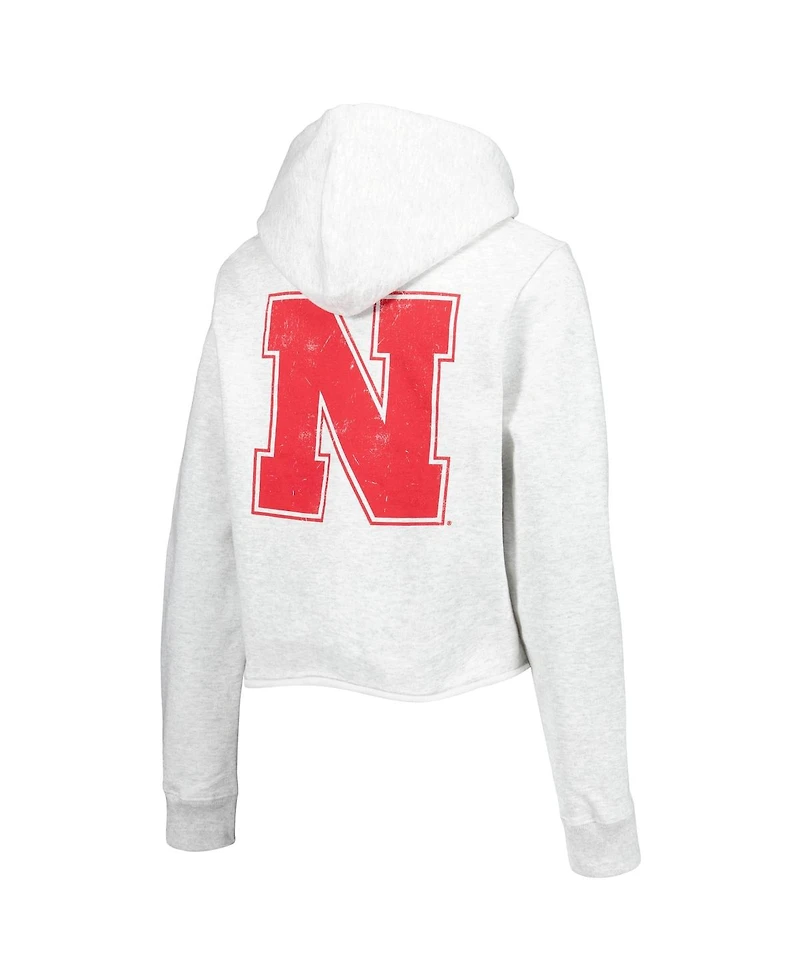 Women's League Collegiate Wear Ash Nebraska Huskers 2-Hit 1636 Cropped Pullover Hoodie