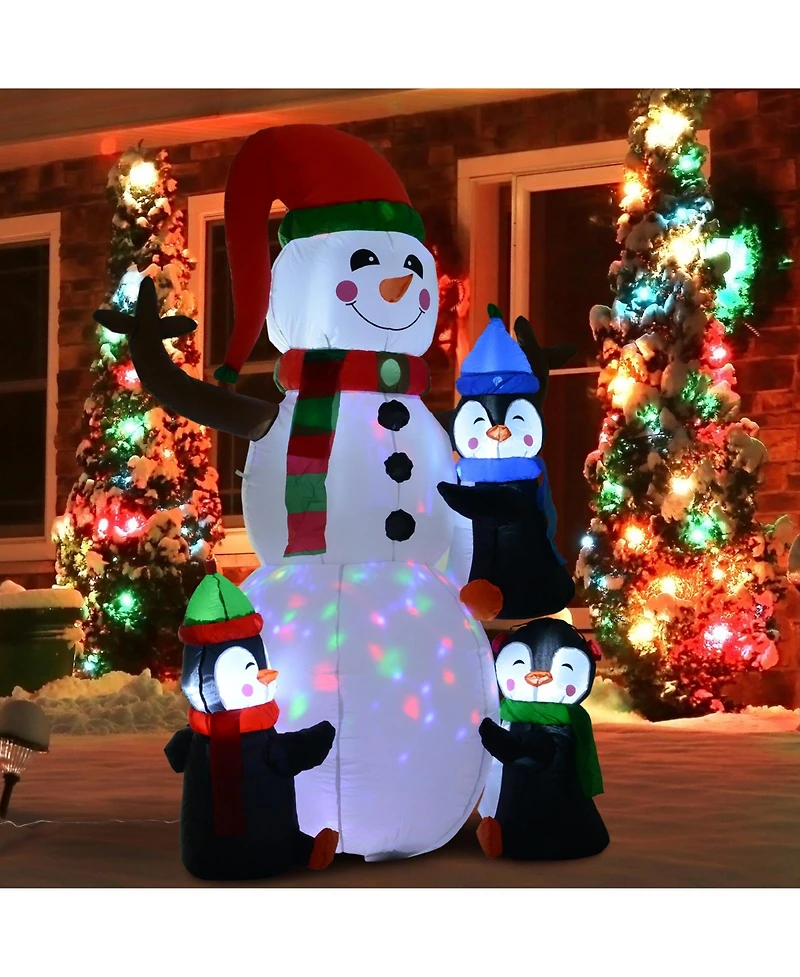 Homcom 6' Christmas Inflatable Snowman with Penguins Blow-Up Yard Decoration