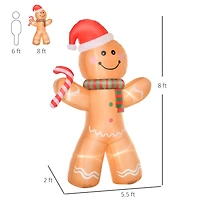 Homcom 8 ft Inflatable Gingerbread Man Outdoor Holiday Display w/ Led Lights