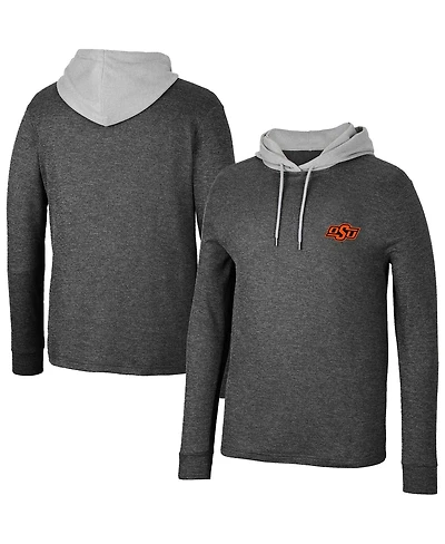 Men's Colosseum Black Oklahoma State Cowboys Ballot Waffle-Knit Thermal Long Sleeve Hoodie T-shirt