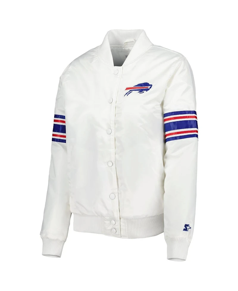 Women's Starter White Buffalo Bills Line Up Satin Full-Snap Varsity Jacket