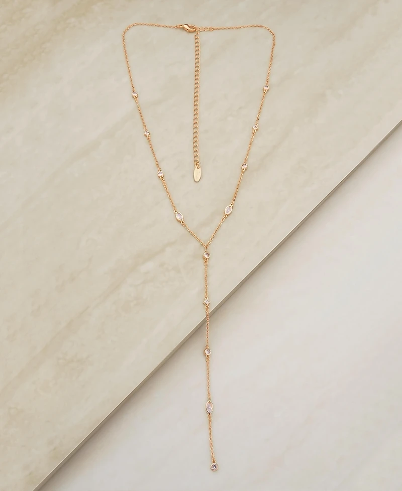 Ettika 18K Gold Plated Dainty Crystal Lariat Necklace