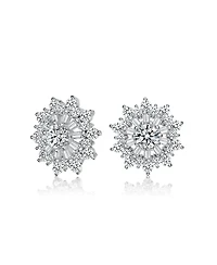 Gv Sterling Silver White Gold Plated Clear Round and Baguette Cubic Zirconia Wreath Stud Earrings