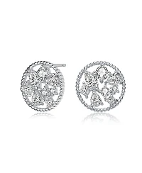 Gv Sterling Silver White Gold Plated Ball Halo with Clear Multi Shape Cubic Zirconia Round Earrings