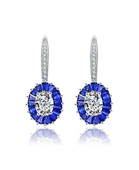 Gv Sterling Silver White Gold Plated and Blue Cubic Zirconia Leaverback Earrings