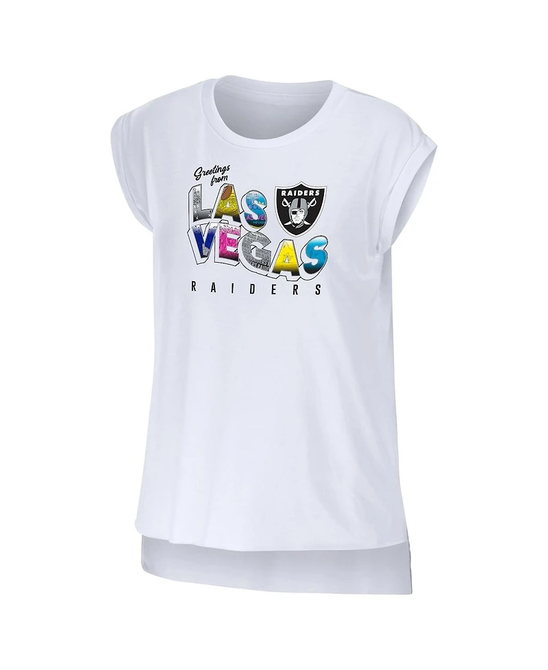 Women's Wear by Erin Andrews White Las Vegas Raiders Greetings From Muscle T-shirt