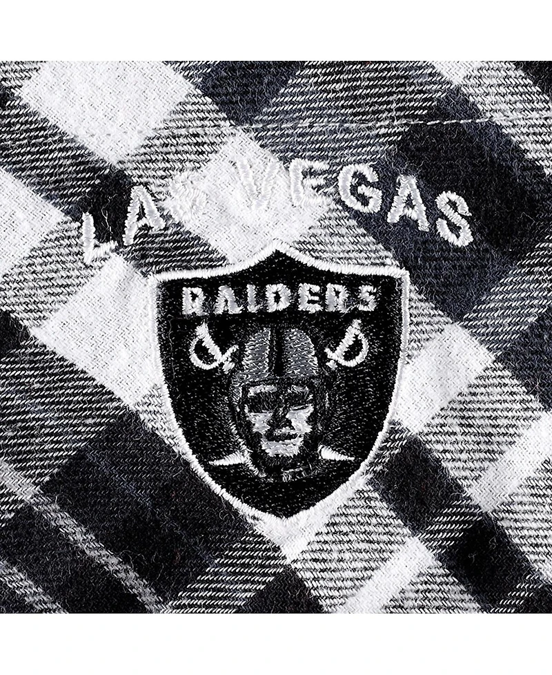 Women's Concepts Sport Black, Silver Las Vegas Raiders Mainstay Flannel Full-Button Long Sleeve Nightshirt