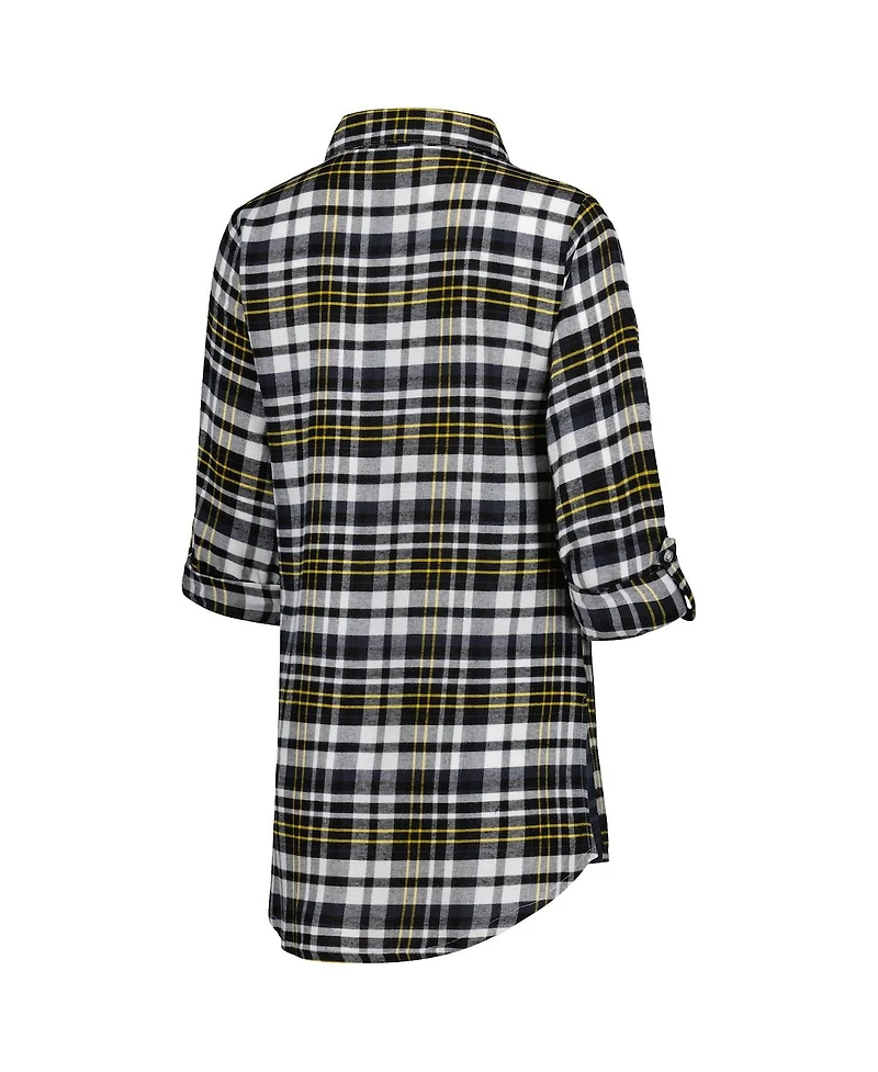 Women's Concepts Sport Black, Gold Pittsburgh Steelers Mainstay Flannel Full-Button Long Sleeve Nightshirt