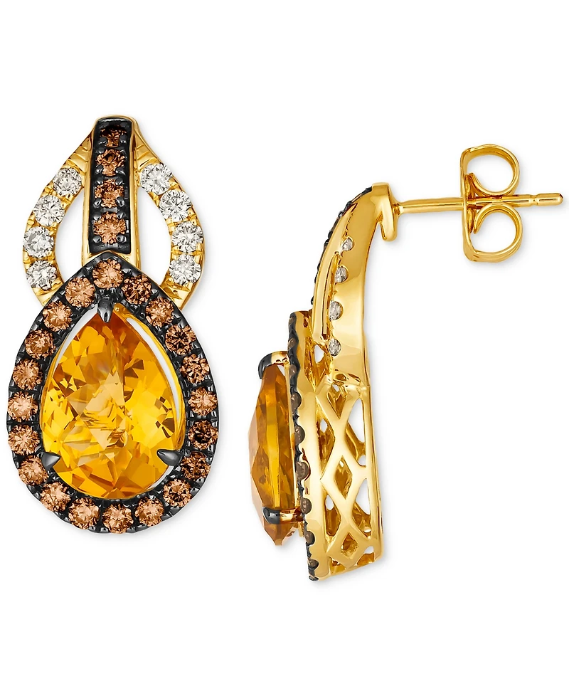 Le Vian Cinnamon Citrine (1-1/2 ct. t.w.) & Diamond (1-1/6 ct. t.w.) Pear Drop Earrings in 14k Gold