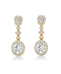 Gv Sterling Silver with Gold Plated Clear Oval with Princess and Round Cubic Zirconia Accent Long Drop Earrings