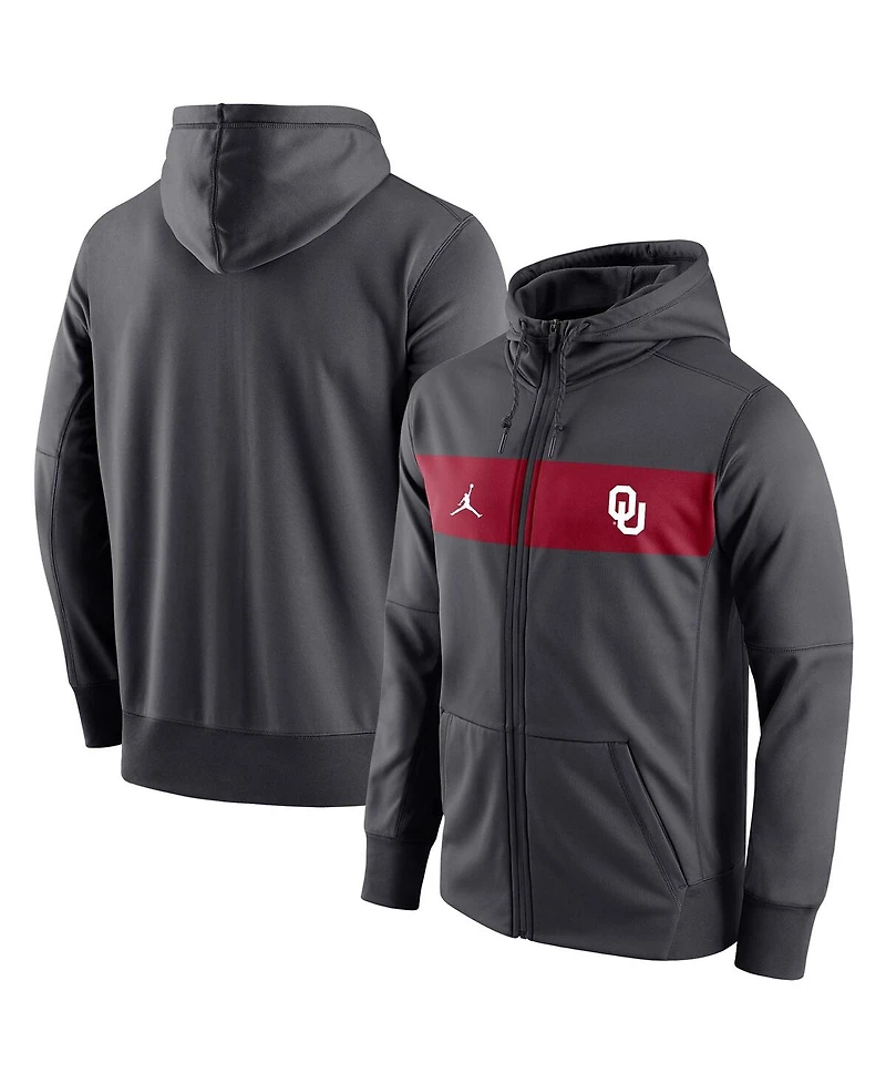 Men's Jordan Anthracite Oklahoma Sooners Logo Performance Full-Zip Hoodie