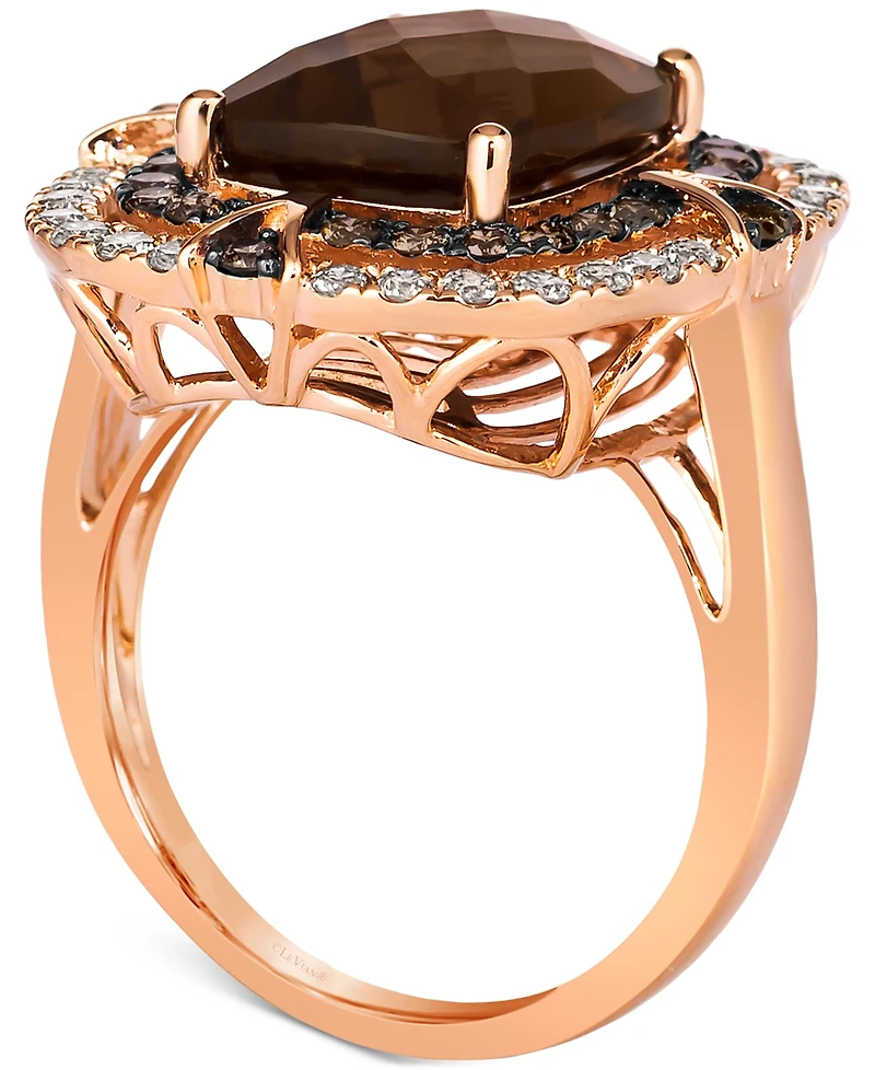 Le Vian Chocolate Quartz (4-3/4 ct. t.w.) & Diamond (1 ct. t.w.) Double Halo Ring in 14k Rose Gold