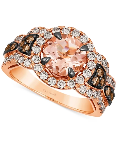 Le Vian Peach Morganite (1-1/2 ct. t.w.) & Diamond (1-1/20 ct. t.w.) Halo Statement Ring in 14k Rose Gold