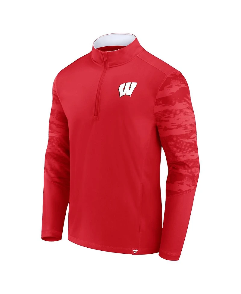 Men's Fanatics Red, White Wisconsin Badgers Ringer Quarter-Zip Top