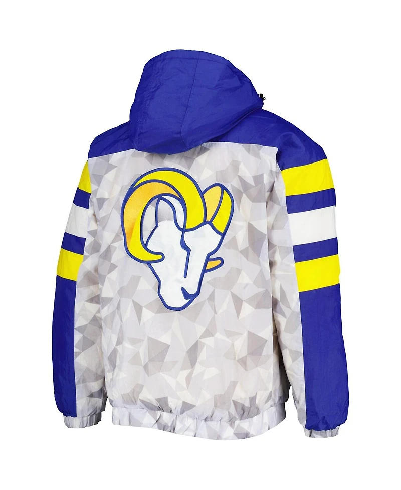 Men's Starter White, Royal Los Angeles Rams Thursday Night Gridiron Raglan Half-Zip Hooded Jacket