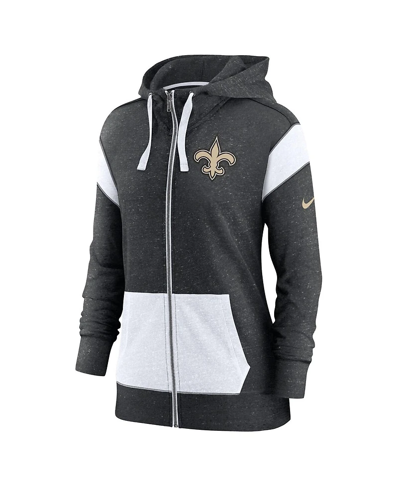 Women's Nike Heathered Black, White New Orleans Saints Plus Monaco Full-Zip Hoodie