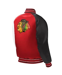 Big Boys Starter Red Chicago Blackhawks Raglan Full-Snap Varsity Jacket