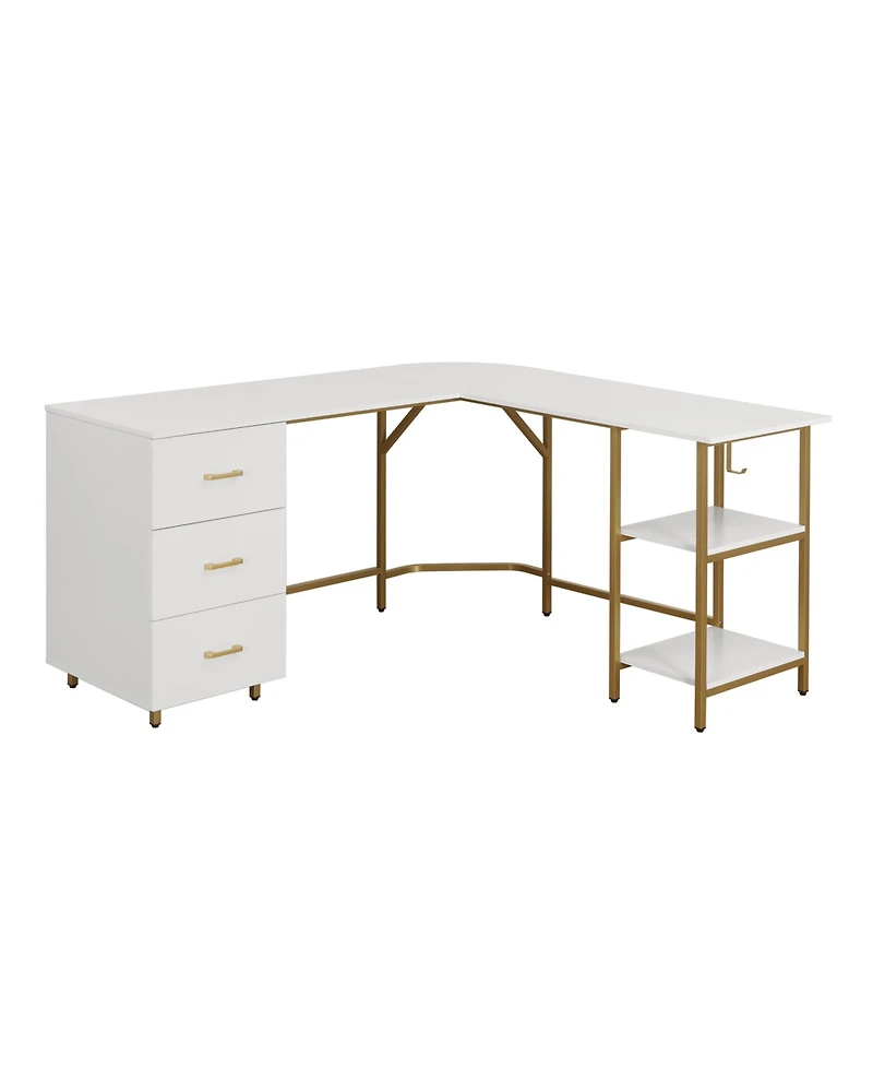 Techni Mobili Wood L-Shape Home Office with Storage Two-Tone Desk