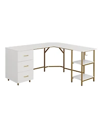 Techni Mobili Wood L-Shape Home Office with Storage Two-Tone Desk