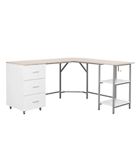 Techni Mobili Wood L-Shape Home Office with Storage Two-Tone Desk