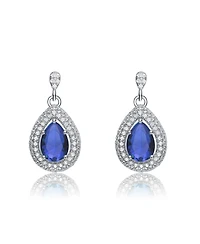 Genevive Sterling Silver White Gold Plated Cubic Zirconia Pear Drop Earrings