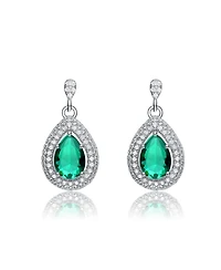 Genevive Sterling Silver White Gold Plated Cubic Zirconia Pear Drop Earrings