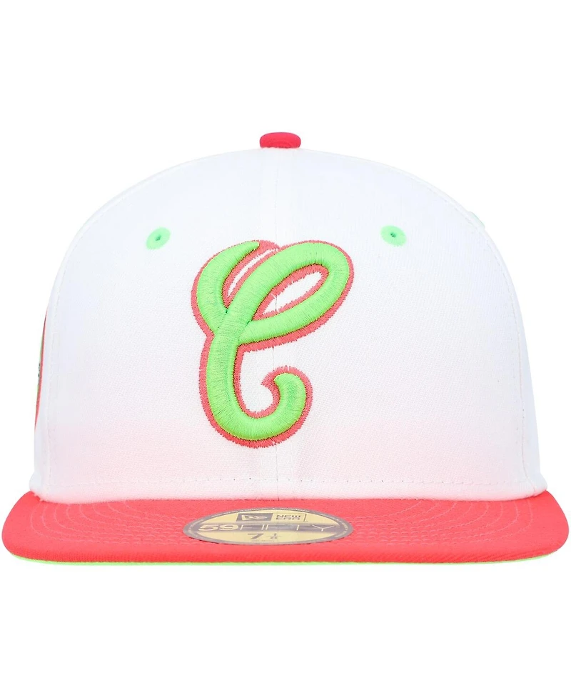 Men's New Era White, Coral Chicago White Sox Cooperstown Collection Comiskey Park 75th Anniversary Strawberry Lolli 59FIFTY Fitted Hat