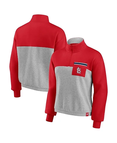 Women's Fanatics Red, Heather Gray St. Louis Cardinals Iconic Cinch Waist Quarter-Zip Top