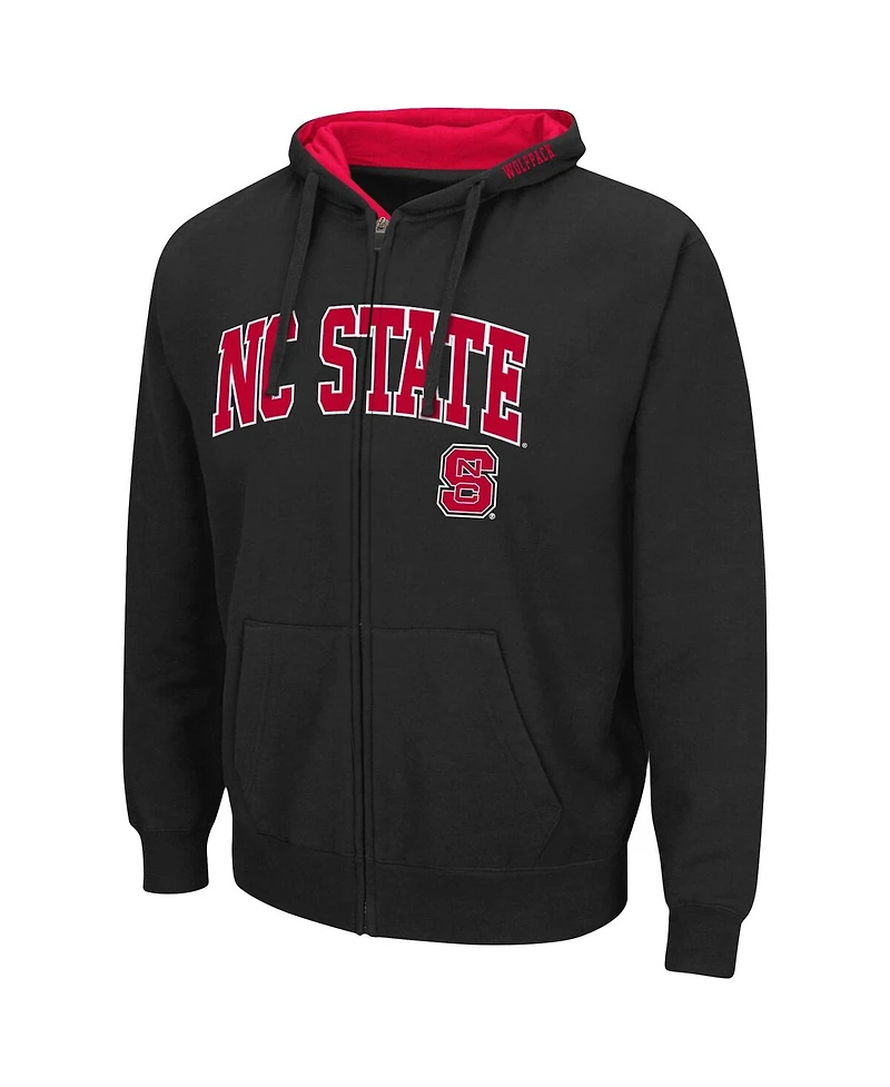 Men's Colosseum Black Nc State Wolfpack Arch and Logo 3.0 Full-Zip Hoodie