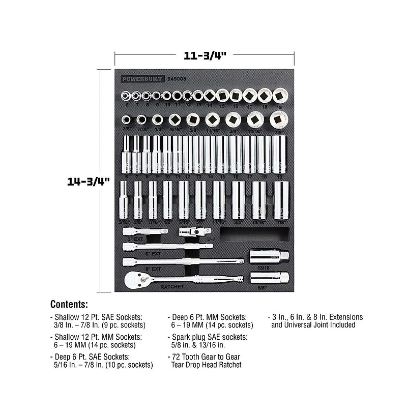 Powerbuilt 54 Piece Pro Tech 3/8 in. Dr. Sae & Metric Socket Set