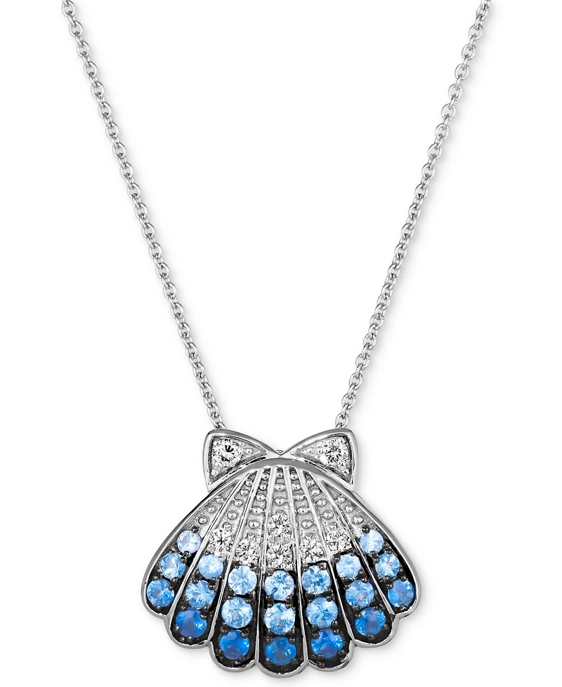 Le Vian Multi-Sapphire (5/8 ct. t.w.) & Nude Diamond (1/20 ct. t.w.) Shell Pendant Necklace in 14k White Gold, 18" + 2" extender