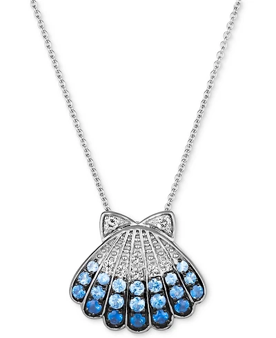 Le Vian Multi-Sapphire (5/8 ct. t.w.) & Nude Diamond (1/20 ct. t.w.) Shell Pendant Necklace in 14k White Gold, 18" + 2" extender