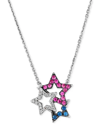 Le Vian Multi-Gemstone (1/4 ct. t.w.) & Vanilla Diamond (1/10 ct. t.w.) Triple Star 18" Pendant Necklace in 14k White Gold