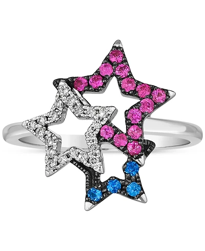 Le Vian Multi-Gemstone (1/4 ct. t.w.) & Vanilla Diamond (1/10 ct. t.w.) Triple Star Statement Ring in 14k White Gold