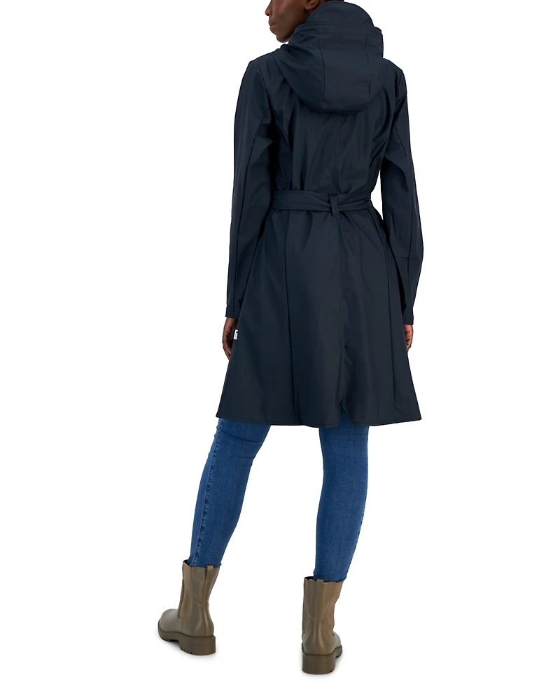Rains Women's Curve Hooded Belted Waterproof Raincoat