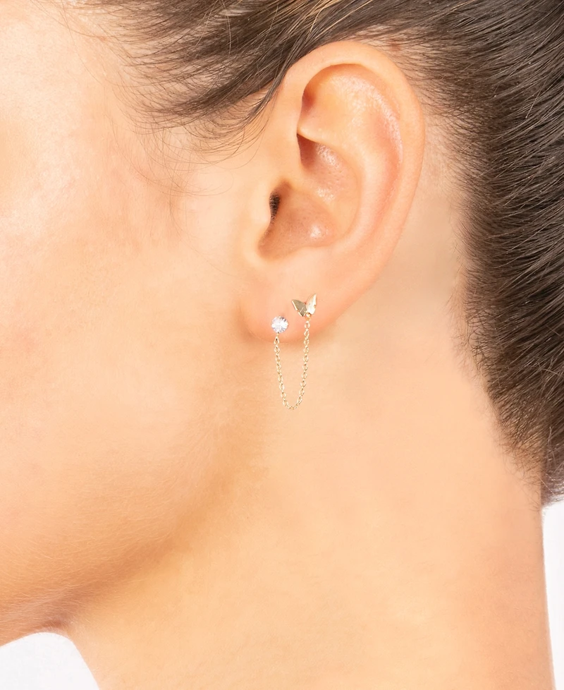 Giani Bernini Cubic Zirconia & Butterfly Double Piercing Chain Earrings in Gold-Plated Sterling Silver, Created for Macy's
