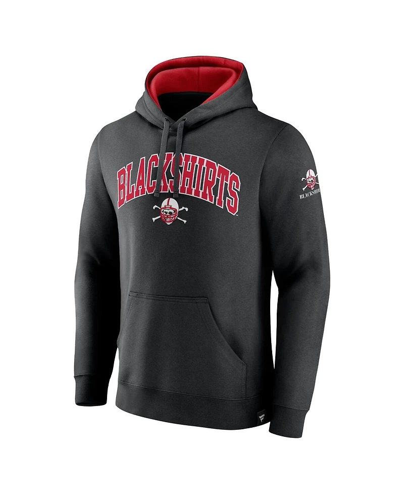 Men's Fanatics Black Nebraska Huskers Arch and Logo Tackle Twill Pullover Hoodie