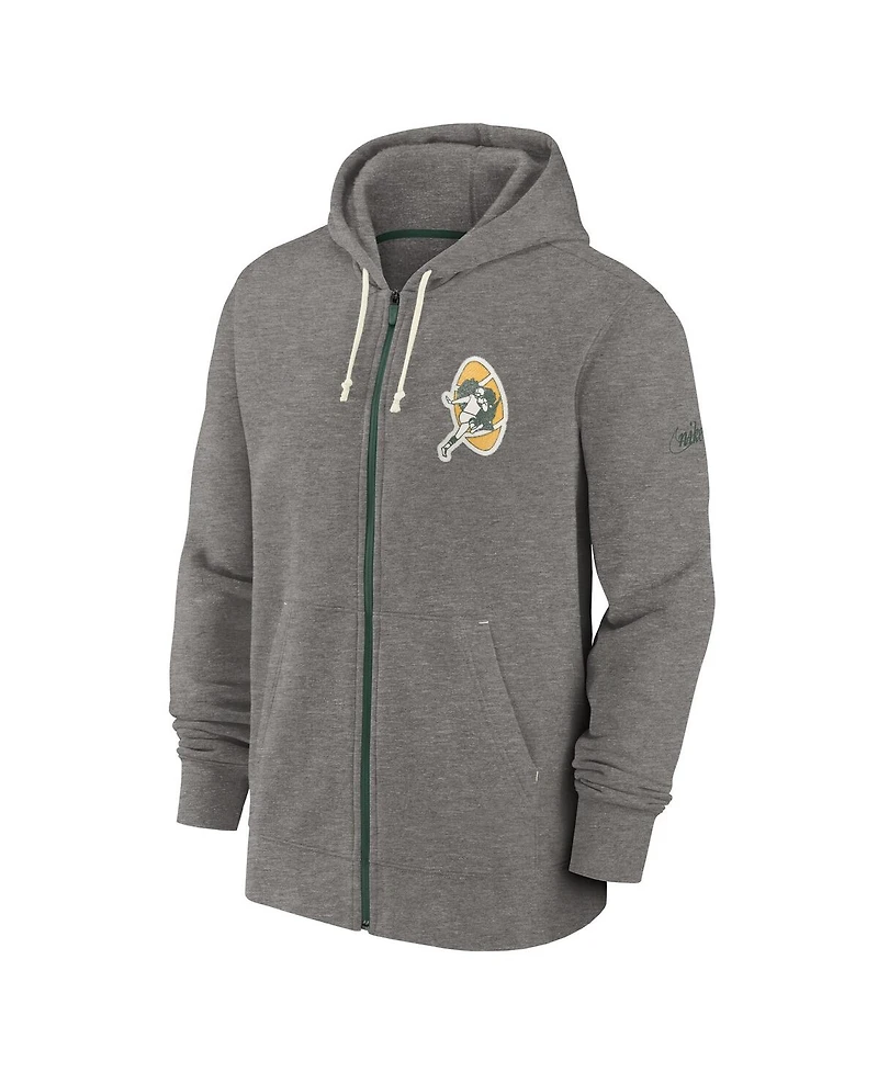 Men's Nike Heather Charcoal Green Bay Packers Historic Lifestyle Full-Zip Hoodie