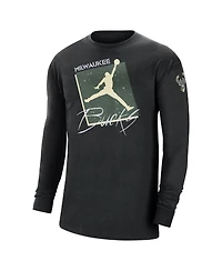 Men's Jordan Black Milwaukee Bucks Courtside Max 90 Vintage-Like Wash Statement Edition Long Sleeve T-shirt
