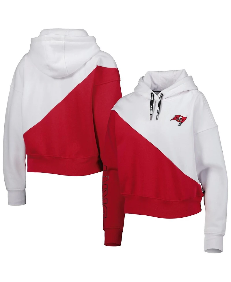 Women's Dkny Sport White, Red Tampa Bay Buccaneers Bobbi Color Blocked Pullover Hoodie
