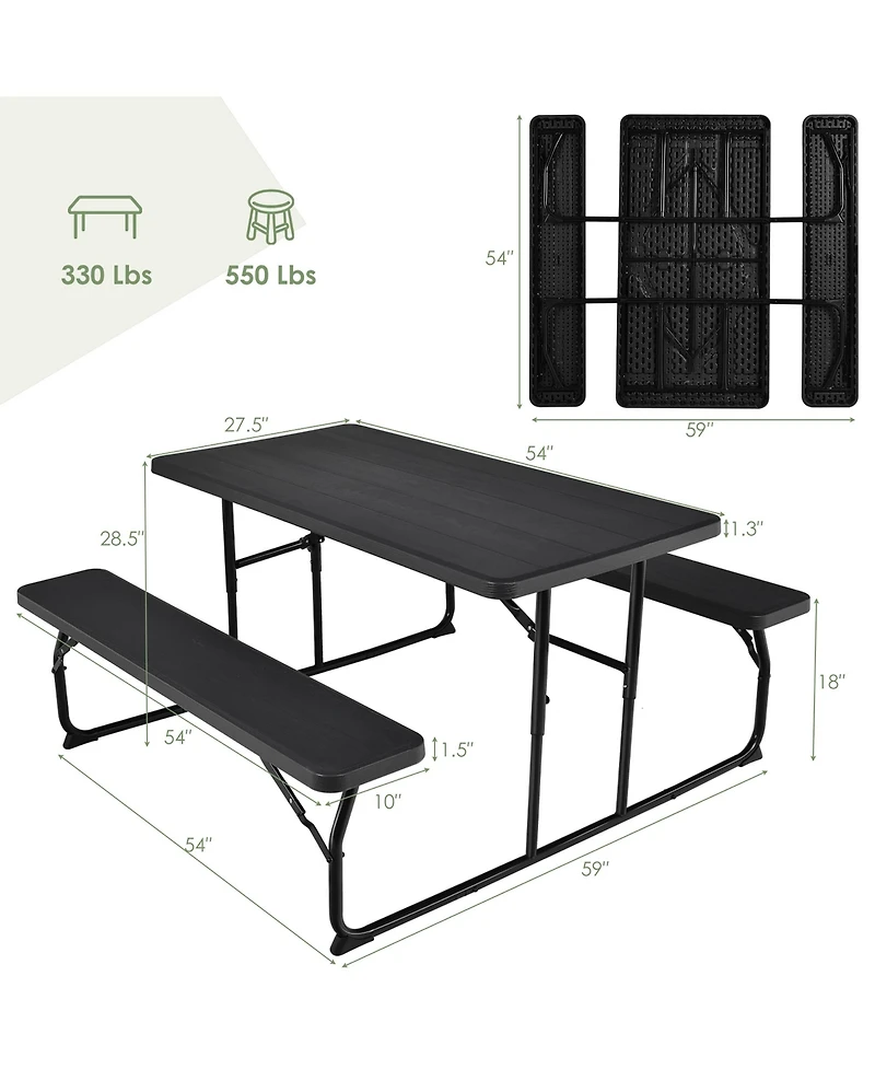 Costway Foldable Picnic Table Bench Set Outdoor Camping for Patio & Backyard
