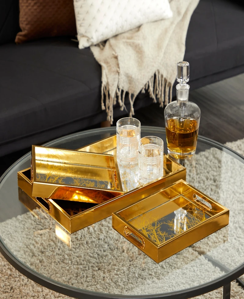 Rosemary Lane Plastic Mirrored Geometric Tray, Set of 3, 18", 11", 11" W