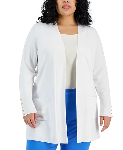 Jm Collection Plus Size Open-Front Long-Sleeve Cardigan, Exclusively at Macy's