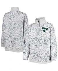 Women's Gameday Couture Heather Gray Michigan State Spartans Leopard Quarter-Zip Sweatshirt