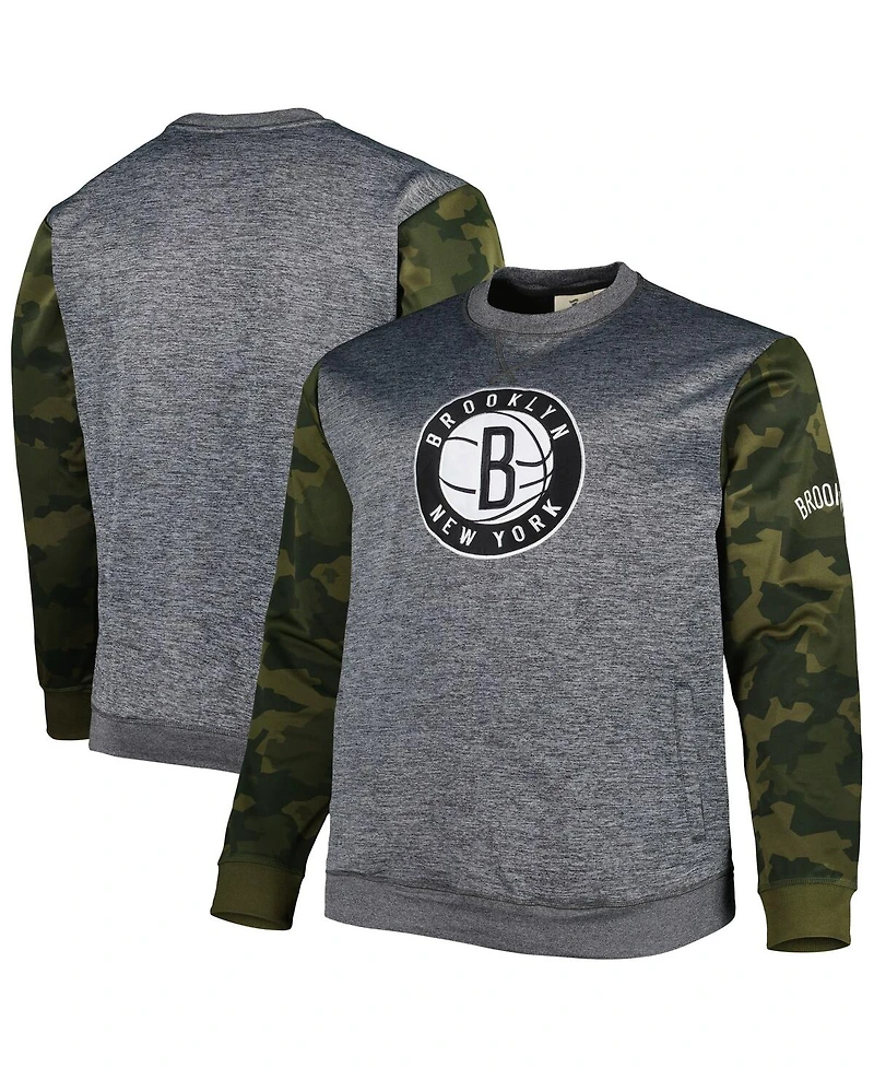 Men's Fanatics Heather Charcoal Brooklyn Nets Big and Tall Camo Stitched Sweatshirt